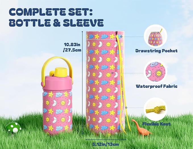 12 oz Kids Water Bottle for Girls: Leakproof, Durable Straw Spout Lid, 24H Cold - Image 3