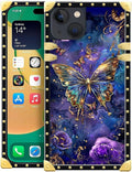Compatible with iPhone 14 Case, Glistening Golden Butterfly Vibrant Purple Blue by Unknown
