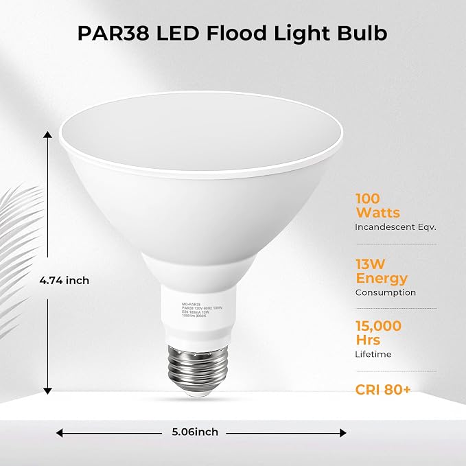 GvvooHome 10 Pack PAR38 Outdoor Flood Light Bulbs, LED Flood Light Bulb Warm - Image 2