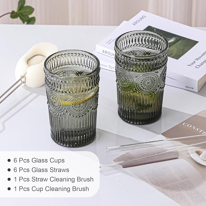 ZMOWIPDL Vintage Glassware Drinking Glasses Set of 6, 13 oz Grey Textured - Image 5