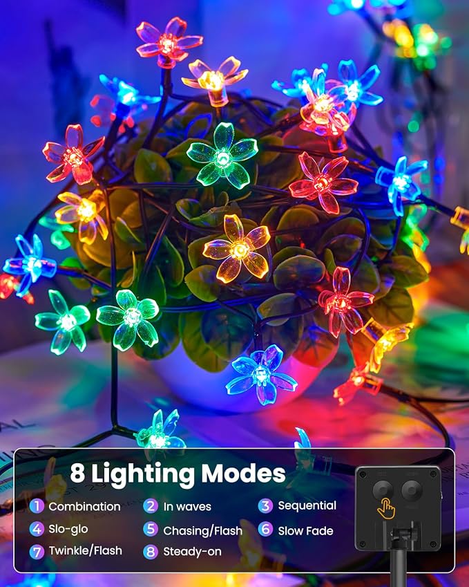 Brightown 2 Pack Total 52FT 120 LED Flower Solar String Lights Outdoor - Image 2
