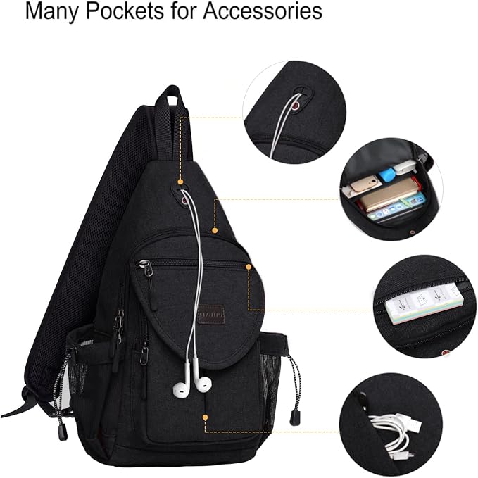 MOSISO Sling Backpack, Canvas Crossbody Hiking Daypack Bag - Image 3