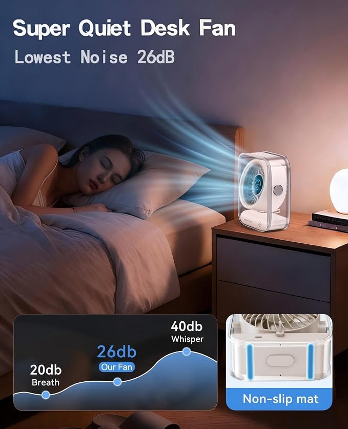 KIMMOO Rechargeable USB Desk Fan, Quiet Table Fan - Image 5