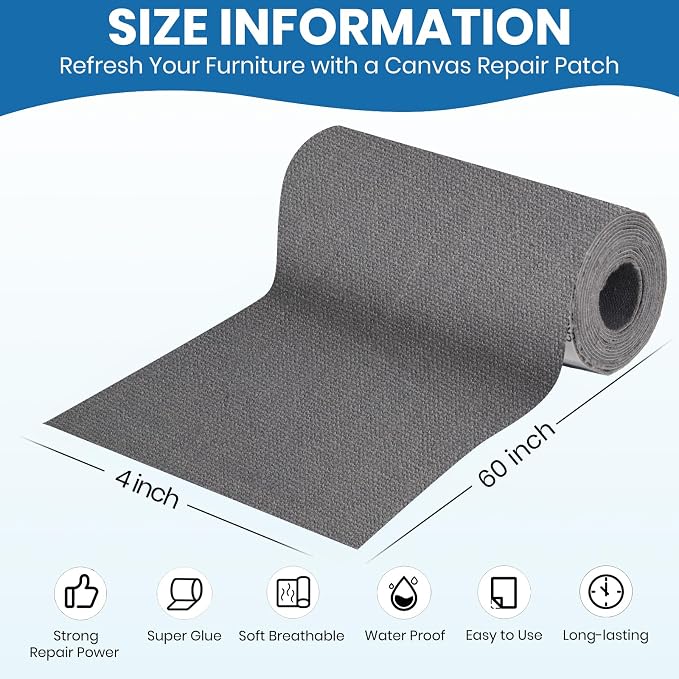 Canvas Patch 4 "x 60 ", Self-Adhesive Waterproof Canvas Patch Set - Image 2
