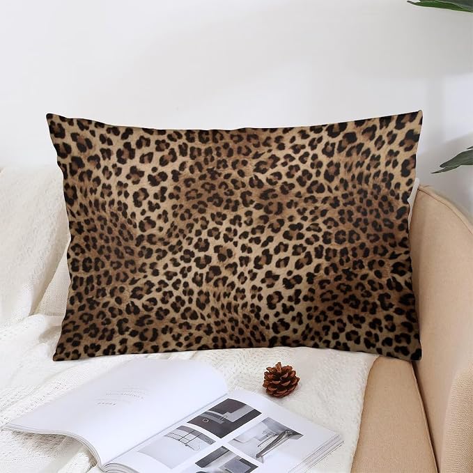 Brown Leopard Throw Pillow Covers Set of 2 Queen Size Black Cheetah Skin Wild - Image 4
