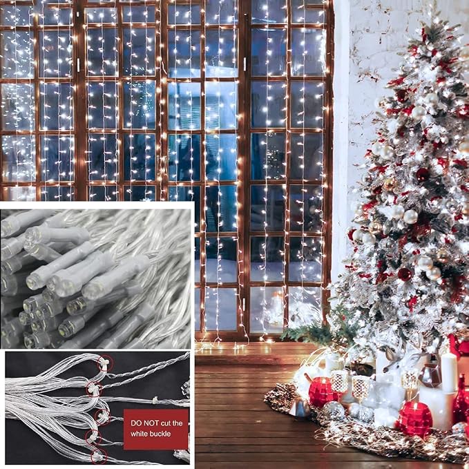 Solhice LED Curtain Lights Outdoor 20ft x10ft Cool White, 600 LED String Lights - Image 9