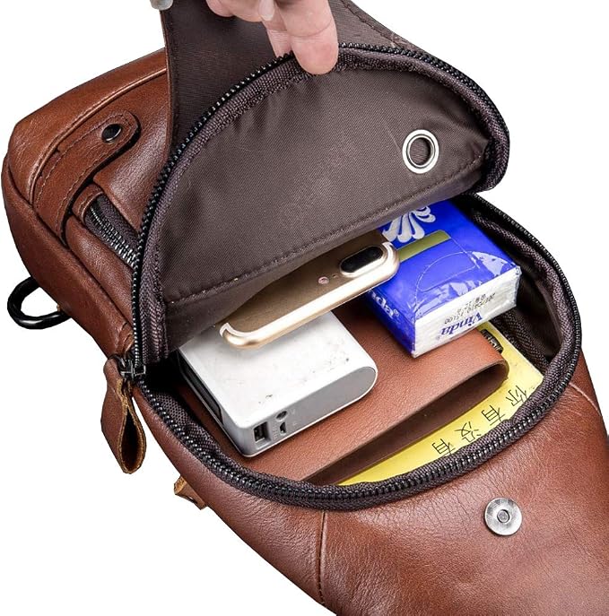 Hebetag Leather Sling Bag Hiking Daypack - Image 6