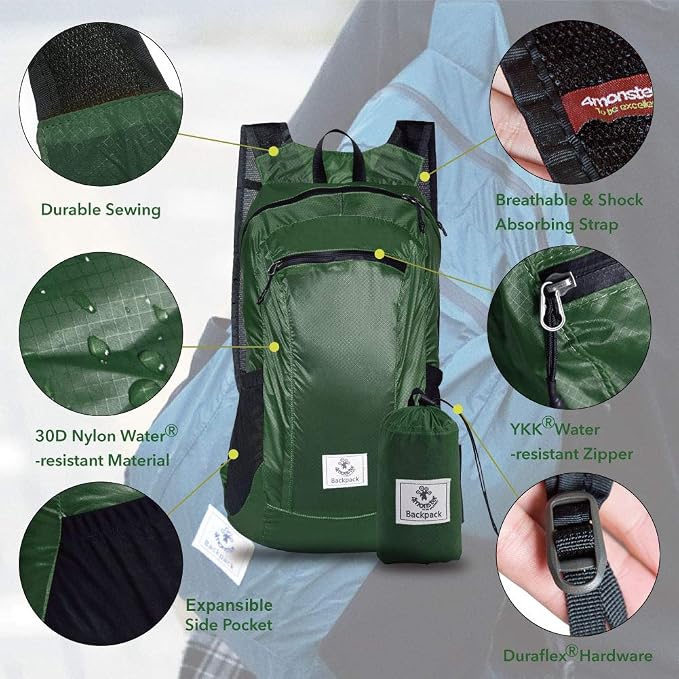 4Monster Hiking Daypack, Water Resistant Lightweight Packable Backpack - Image 2