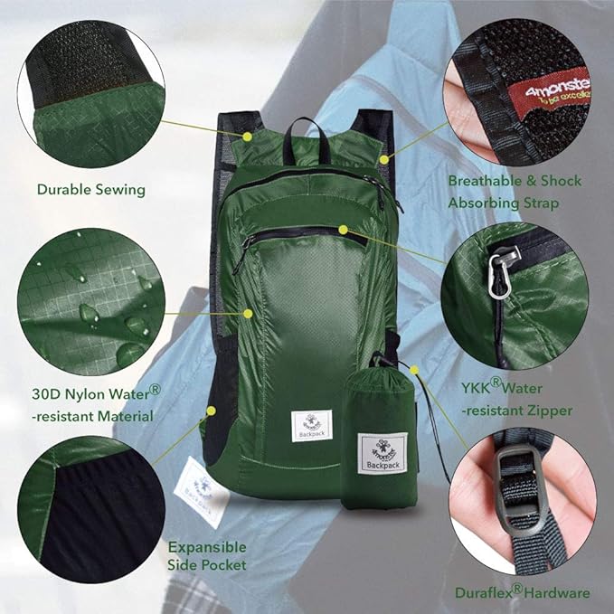 4Monster Hiking Daypack, Water Resistant Lightweight Packable Backpack - Image 2