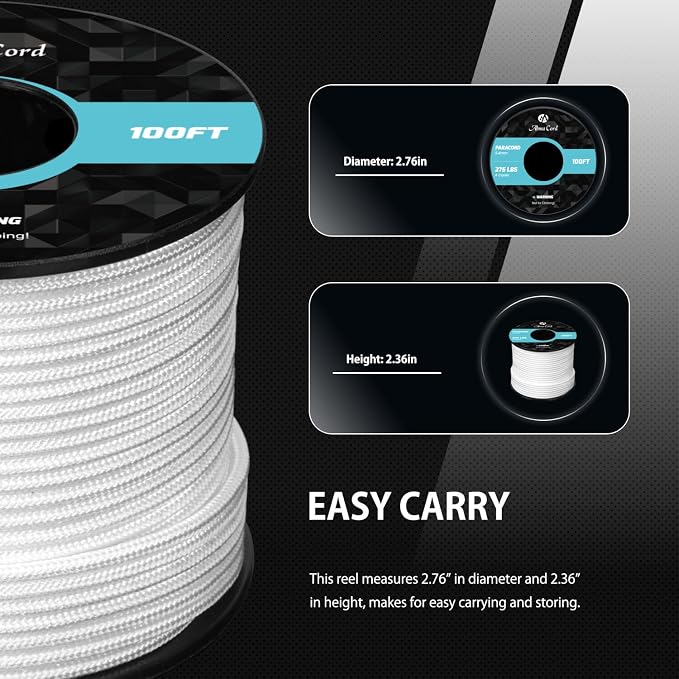 Abma Cord 2.4mm Paracord 275 100ft Nylon Rope 4 Strands Tactical Parachute Cord - Image 2