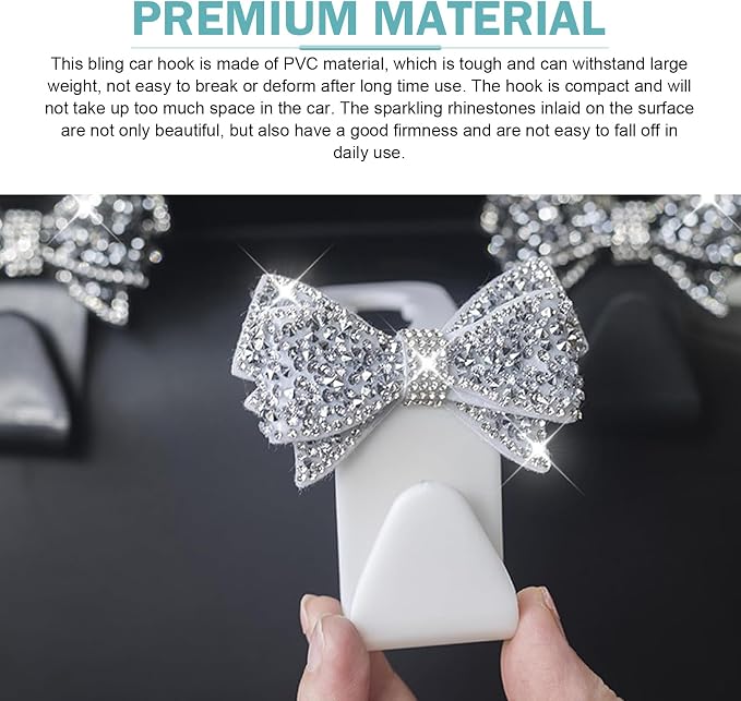 2 PCS Bling Bow Car Seat Headrest Hooks, Cute Rhinestone Bow Car Seat Back - Image 4