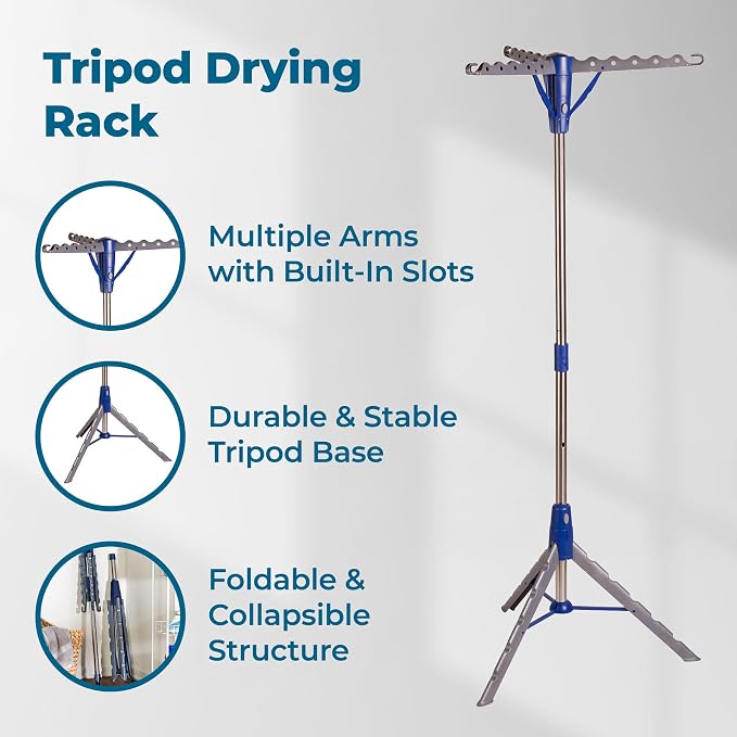 Honey-Can-Do 64-Inch Steel Tripod Clothes Drying Rack, Foldable Collapsible - Image 3