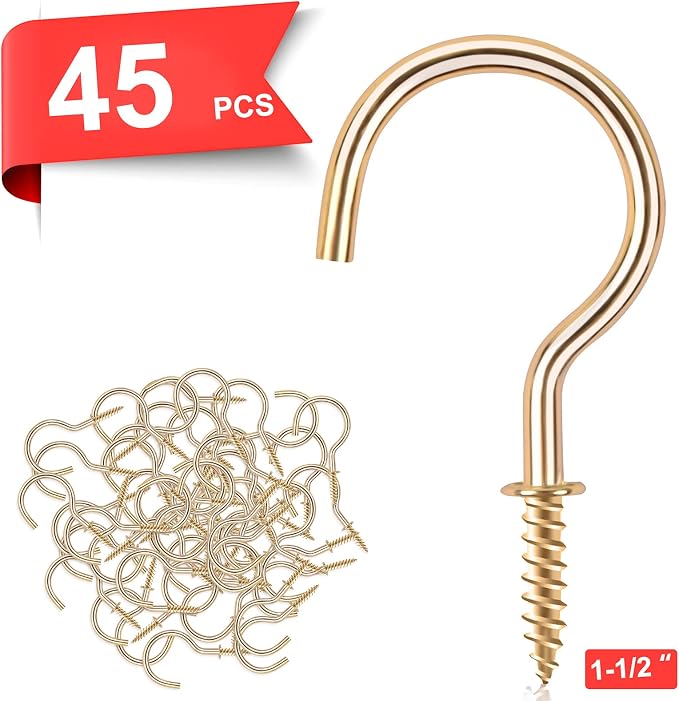 Cup Screw Hooks, 1-1/2 inch Metal Screw in Ceiling Hooks, 45 Pack Metal Ceiling - Image 2