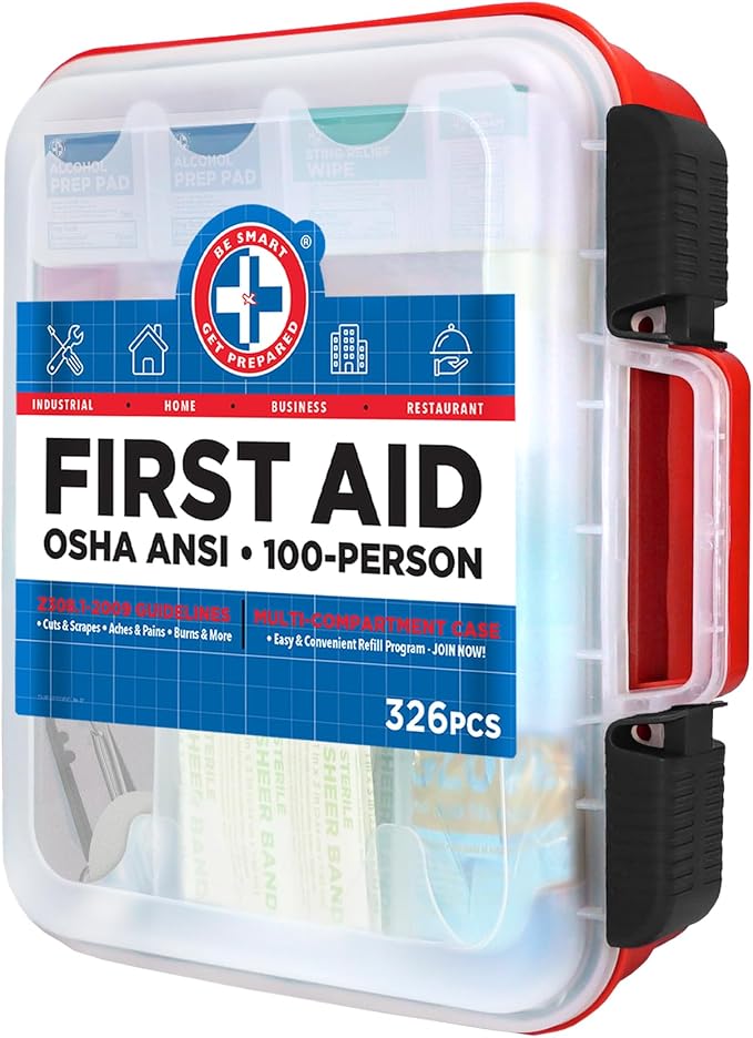 Be Smart Get Prepared First Aid Kit Hard Red Case 326 Pieces Exceeds OSHA and - Image 7