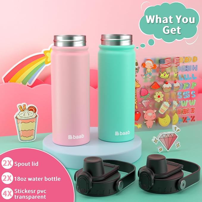 baab 18oz Kids Water Bottle, Insulated Kids Water Bottle - Image 7