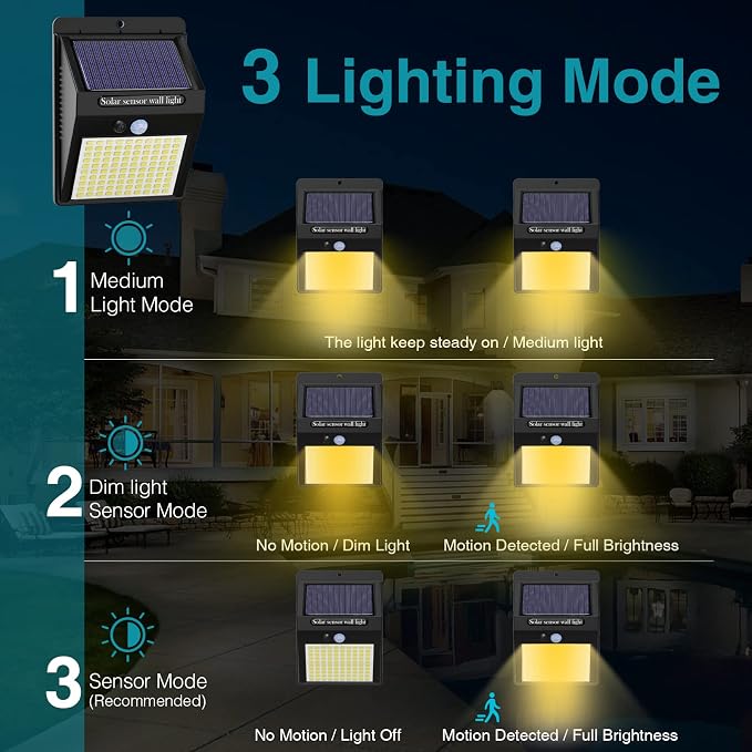 kolpop 6 Pack Solar Motion Lights Outdoor, 3 Modes/100LED Security Wireless - Image 4