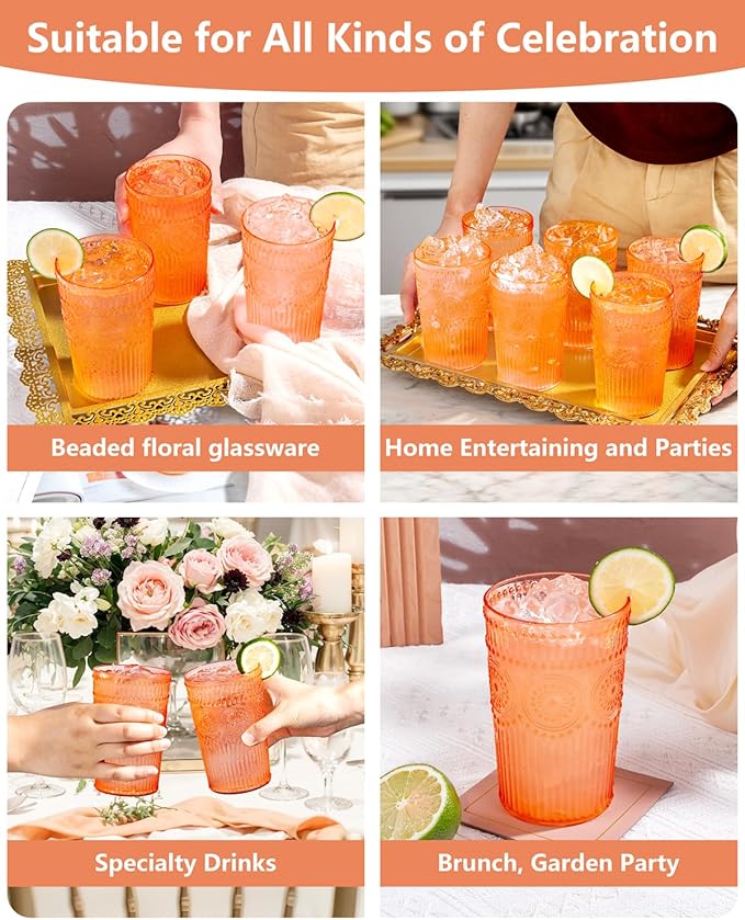 Ciaell 12 Pack Romantic Plastic Water Glasses - 14 Oz Amber Vintage Drinking - Image 2