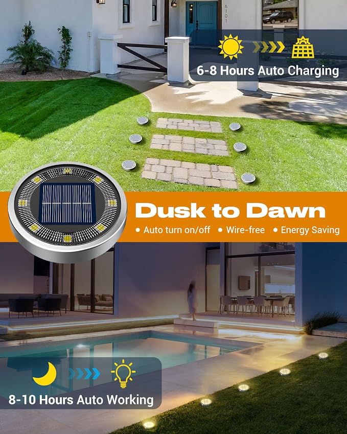 btfarm 16 Pack Solar Lights Outdoor, 8 LED Solar Ground Lights IP65 Waterproof - Image 2
