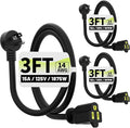 Vockjour 3 FT 3 Pack Black Low Profile Flat Plug 14 Gauge Heavy Duty Extension by Vockjour