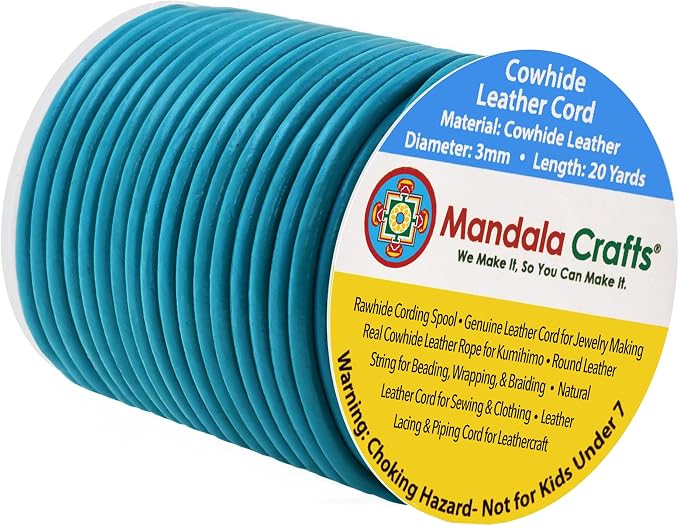 Mandala Crafts Round Genuine Teal Leather Cord by MandalaCrafts