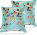 Swono World Map Throw Pillow Covers, Cartoon Forests Animal Map of The World by Swono