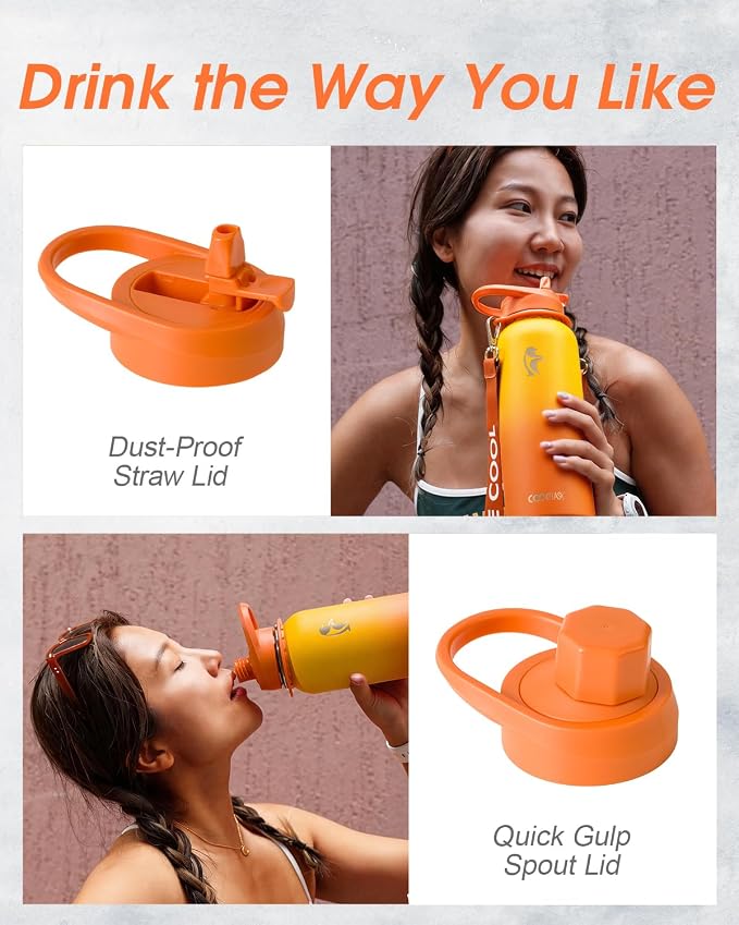 Coolflask Water Bottle with Straw, 40 oz Insulated Metal Water Flask with Straw - Image 5