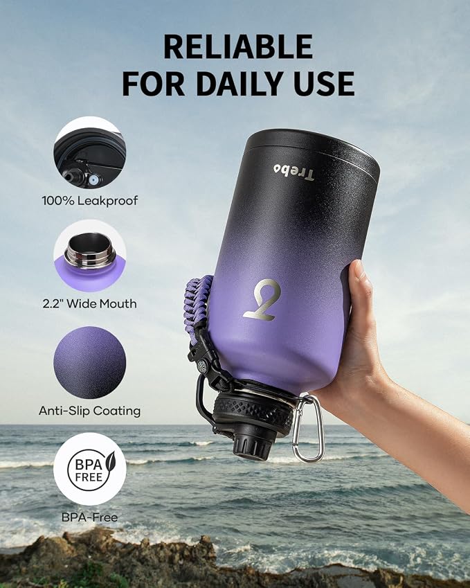 Trebo Water Bottle 64oz with Paracord Handle, Half Gallon Large Vacuum Triple - Image 5