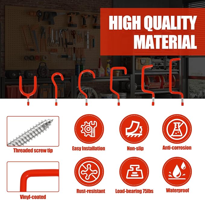 Garage Hooks Heavy Duty, Wall Mounted Steel Tool Hangers - Image 3