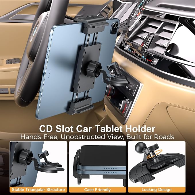 PLDHPRO iPad Holder for Car CD Slot, Adjustable Tablet Mount Air Vent Stand - Image 2