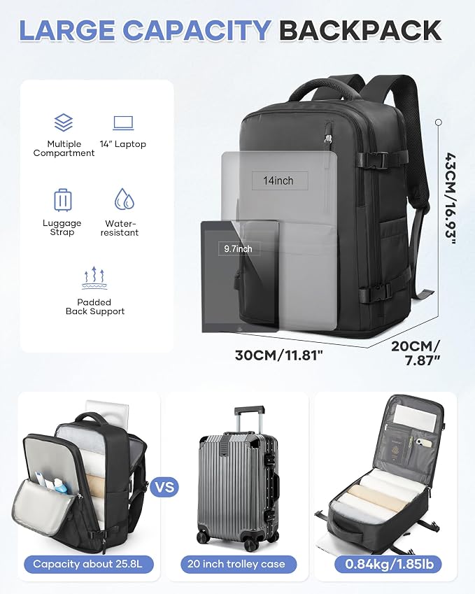 WONHOX Large Travel Backpack Carry on Flight Approved Laptop Work Business - Image 5