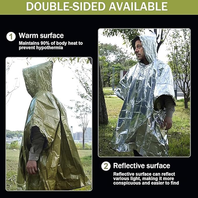 Emergency Survival Poncho Thermal Mylar Foil Coating Blanket - Image 3