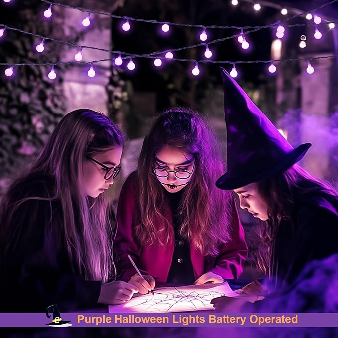 JMEXSUSS 100 LED Purple Globe String Lights Battery Operated, 33ft 8 Modes - Image 3