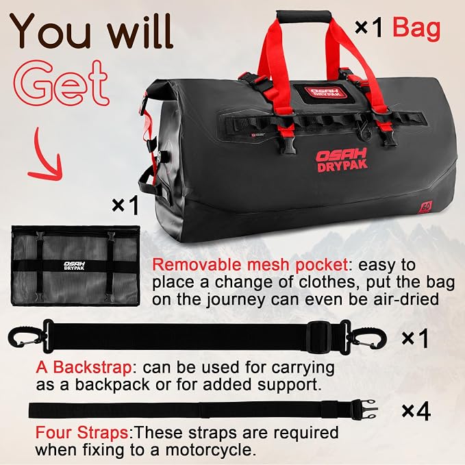OSAH DRYPAK Waterproof Duffel Bag 25L/40L/60L – Heavy-Duty Motorcycle Tail Bag - Image 8