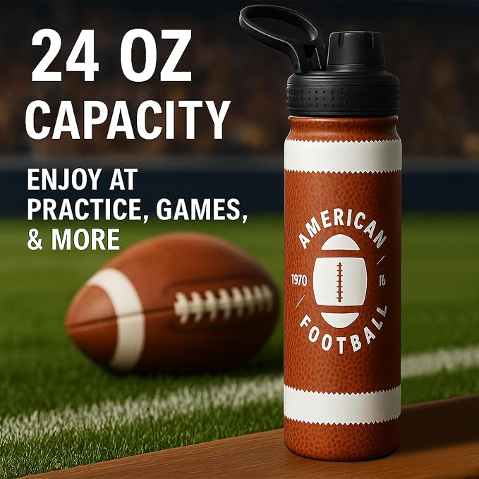 Football Water Bottle, 24 oz Insulated Stainless Steel Sports Bottle - Image 7