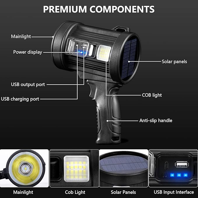 MIXILIN Rechargeable Spotlight, 000 Lumens Handheld Hunting Flashlight Led Spot - Image 4