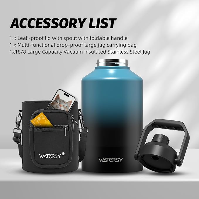 WATERSY 1.5 Gallon Water Bottle Insulated, BPA Free&Leak Proof, 196oz Stainless - Image 6