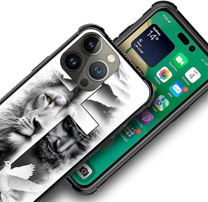 for iPhone 12 Pro Max Case, Lion Cross Jesus Christ Dove Pattern Graphic Design - Image 4