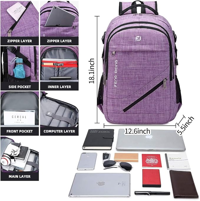 FENGDONG Large Laptop Backpack 17.3 inch Durable Waterproof Travel College - Image 2