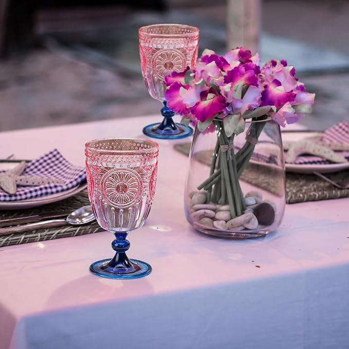 XUWAIDSGN 12Pcs Plastic Vintage Wine Glasses 13.5oz Reusable Embossed Goblet - Image 8