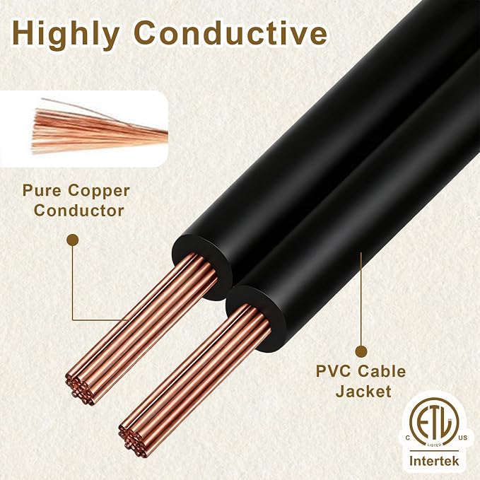 25 FT 2 Prong Extension Cord, 18AWG SPT-2 Indoor Male to Female Power Cord ETL - Image 6