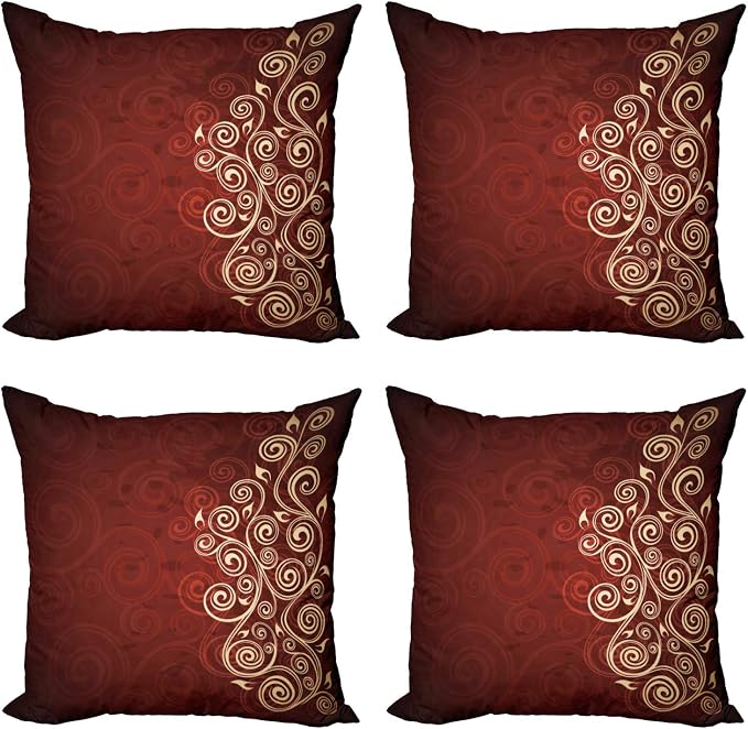 Ambesonne Burgundy Throw Pillow Cushion Case Pack of 4, Floral Swirls Ivy Image by Ambesonne