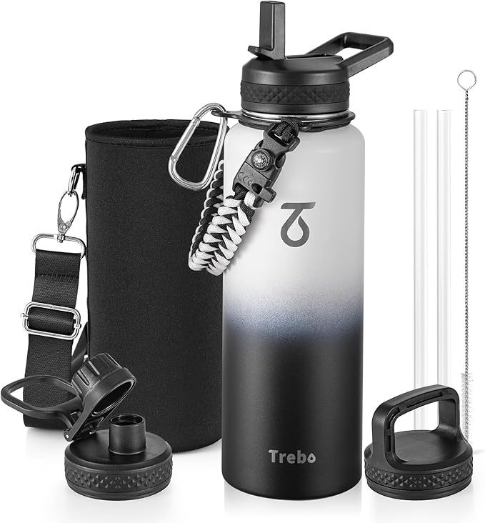 Trebo Water Bottle 40oz with Paracord Handle, Half Gallon Large Vacuum Triple by StayHotStayColdStayGreen