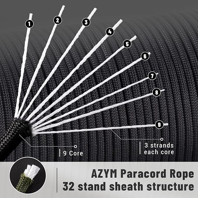 550 Paracord Rope, 100ft/330ft 9 Strand Parachute Cord 4mm, Tactical Paracord - Image 2