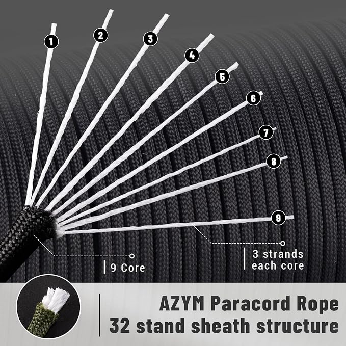 550 Paracord Rope, 100ft/330ft 9 Strand Parachute Cord 4mm, Tactical Paracord - Image 2