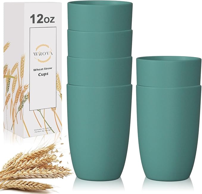 Wheat Straw Cups 6 PCS Good Alternative to Plastic Reusable Cups 12 oz by WROVA