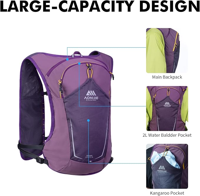 AONIJIE Running Hydration Vest for Men & Women, 8L Hydration Backpack, - Image 4