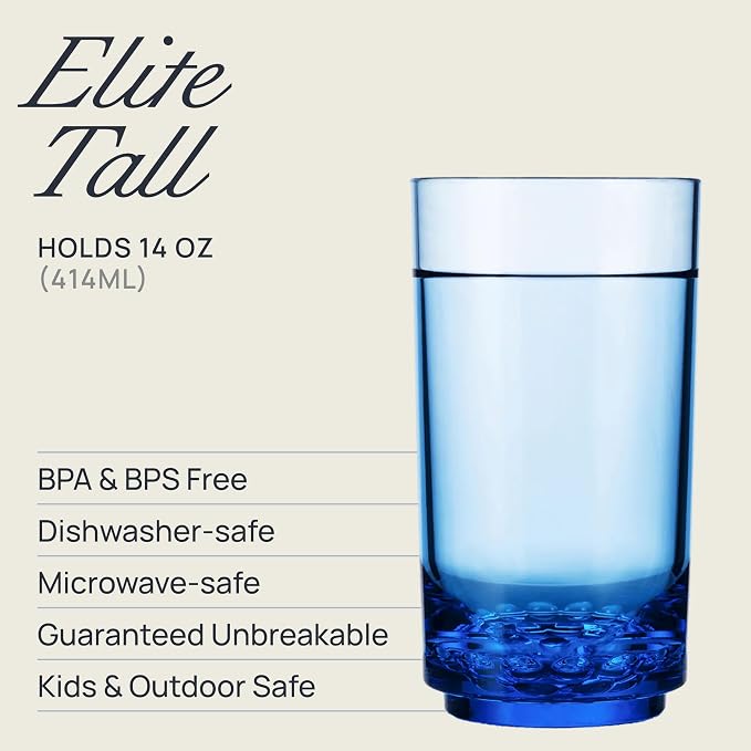 Drinique ELT-TA-BLU-4 Elite Tall Unbreakable Tritan Highball Glasses, 14 oz - Image 2