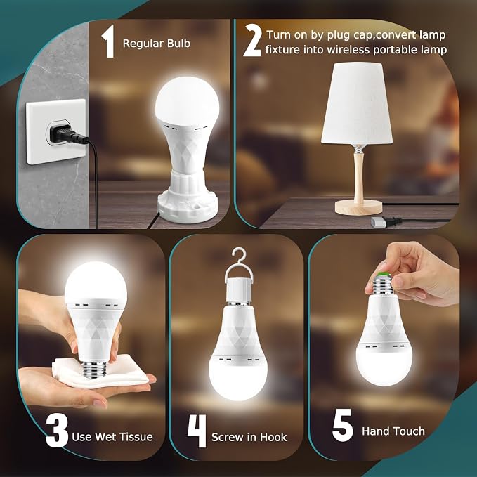 6 Pack Rechargeable Emergency Light Bulbs, Battery Powered LED Light Bulb 6000K - Image 4