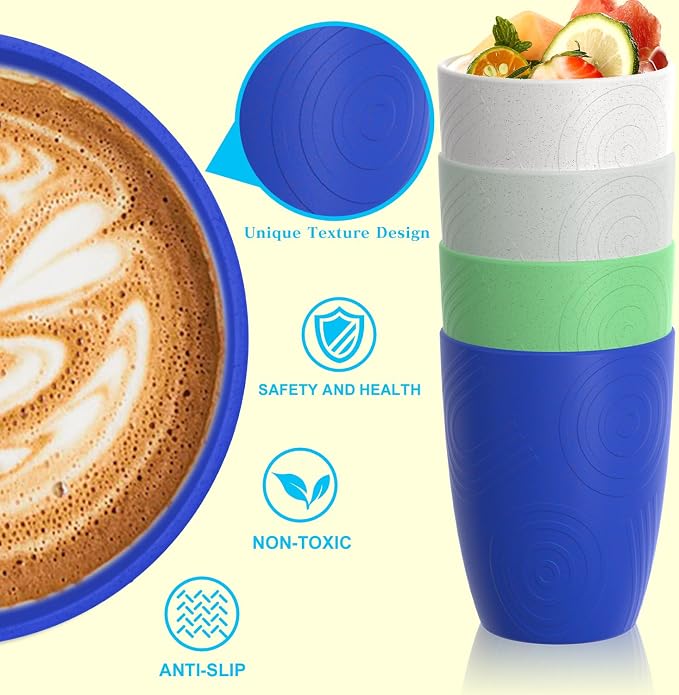 Homienly Drinking Glasses & Everyday Kids Tumblers Wheat Straw Cups 4-Pack Set - Image 3