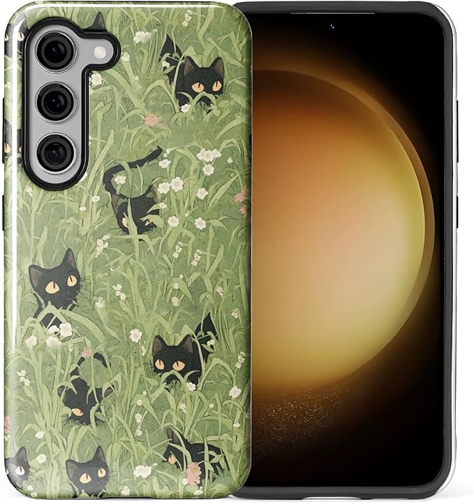 for Samsung Galaxy S23 Case, HL2 Grass Cat Hybrid 2 Layer Hard Shell Silicone by Unknown